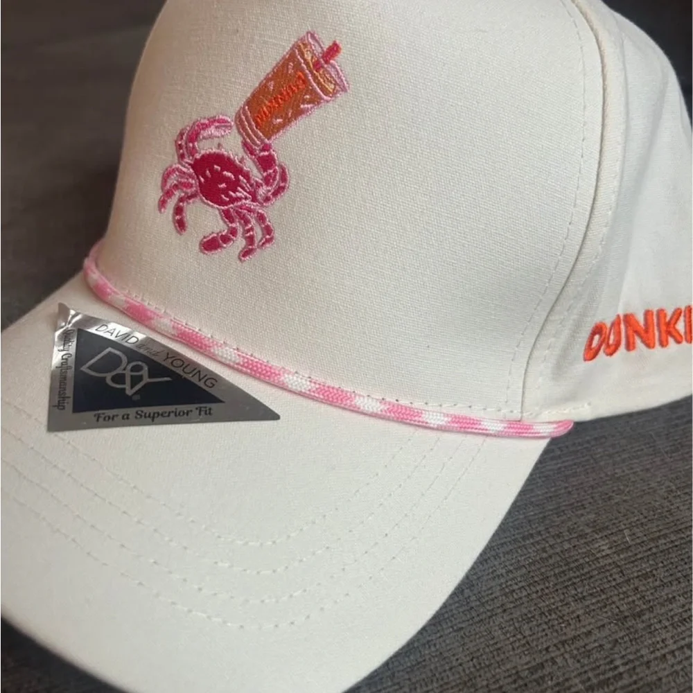 NWT Dunkin' x Cape Cod Beach Crab Novelty Baseball Hat Cap White Pink Summer
